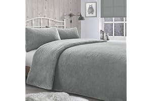 Velosso Teddy Bear Super Plush Warm Fuzzy Cuddly Fleece Thermal Bedding Set (Silver Grey, Double Bed)