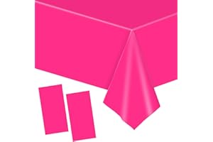 YAAVAAW 137x274cm Hot Pink Plastic Table Cloth Table Cover,2p Hot Pink Party Disposable Table Cloths Tablecover Table Decoration,Hot Pink Tablecloth Party for Picnic,Dining,Wedding,Girls Birthday Tablecloths