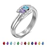 Soufeel Personalisierte Damen Ring mit Swarovski Zirkonia Stein Geburtsstein & Gravur Rhodiniert 925 Sterling Silber (Steine wählbar) Geschenkidee für Valentine Jahrestag Geburtstag