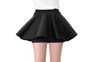 Comfyouth Kids Girls Plain Skater Skirt Stretchy High Waisted Skirts with Shorts Pleated School Skirt for Girls 5-13 Years