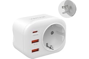Adaptateur Prise Americaine USA États-Unis Canada, VINTAR 1PC 20W Adaptateur de Voyage avec 2 USB et 1 USB-C, Europe Francaise FR 2 Broches vers US 3 Broches pour Mexique Thaïlande Dominicaine Type B