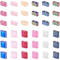CREATCABIN 800 Pcs 2 Trous Demi Tila Perles 8 Couleurs Carru00e9es Perles De Verre Rectangle Mini Opaque Avec Ru00e9cipient En Plastique Pour Artisanat