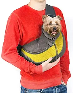 Pet Sling Carrier by Panda Pets - Small Dog Cat Sling Pet Carrier Bag Safe Reversible Comfortable Machine Washable Adjustable Pouch Single Shoulder Carry Tote Handbag for Pets Below 9.9 lb (Yellow)