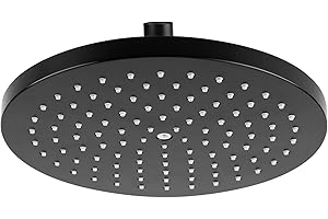 ILIKEPOW 8.7 Inch Fixed Shower Head 220 cm Rainfall Swivel Ball Fixed Mount ABS Matte Black Round