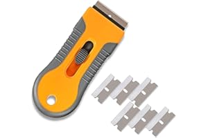 Vakki Raschietto per vetro, in ceramica, con 6 testine di ricambio, per rimuovere etichette da cucina, adesivi, calafatoio, vernice per vetro, carta da parati