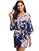 Produktbild Aibrou Damen Morgenmantel Kimono Robe Bademantel Schlafanzug Nachtwäsche Kurz aus Satin mit Peacock und Blüten Blau S