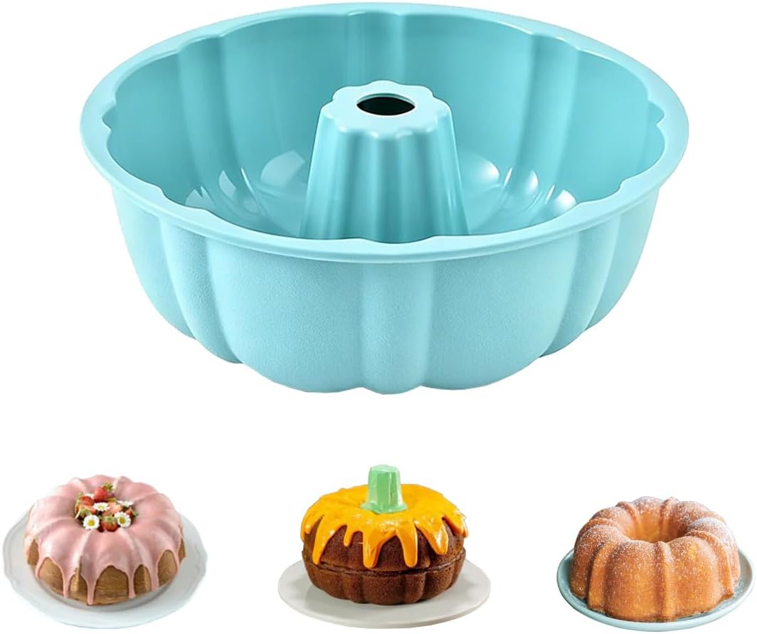 WWYSSZ Molde Rosco Alto 25cm Molde Silicona Bizcocho Agujero, Moldes Silicona Reposteria, Molde para Antiadherentes, Apto para Lavavajilla, para Pasteles,Gelatinas, Pan,Chocolates(Azul)