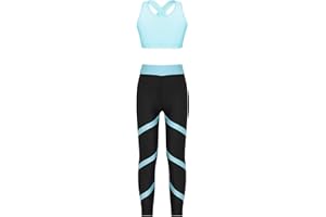CHICTRY Enfant Fille Ensemble de Sport Danse Crop Top Dos Croisées Débardeur Brassière de Sport Yoga Dos Nageur Haut et Pantalon Gym Fitness Dancewear 4-16 Ans