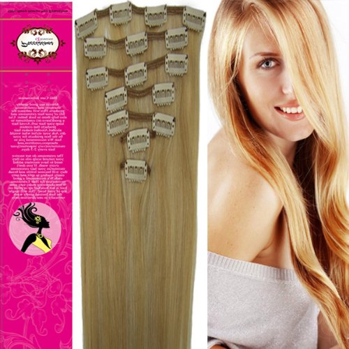 Charming 15'' 18'' 20'' 22'' 100% Real Human Hair 7Pcs Clip In Human Hair Extensions Straight Hair 24 Colors Beauty Design Salon (18inch 70g, 27/613 dark blonde mixed with light blonde)