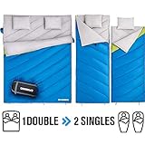 FUNDANGO Sac de Couchage Double pour 2 Personnes Adultes Enveloppe Compact Imperméable Chaud Saison Froid pour Le Camping randonnée Grande Taille XL avec Sac de Transport et 2 oreillers