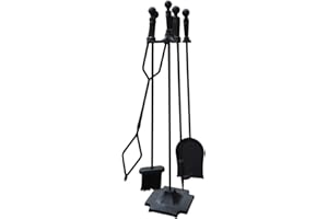 ATR ART TO REAL (81cm) 5-tlg.Kaminbesteck Sets,Rustikales Kaminbesteck Schwarz,Modern Kaminzubehör kamine, öfen & zubehör Kamin-Werkzeug-Set mit Schürhaken, Zange, Schaufel, Besen