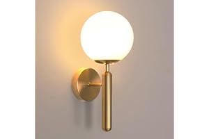 GOECO Applique da Parete Interno Oro, Ø 15 CM E27 Lampada da Parete Moderna Paralume di Sfera Vetro, Creative Lampada a Muro per Camera da letto, Soggiorno, Corridoio, Senza Lampadina