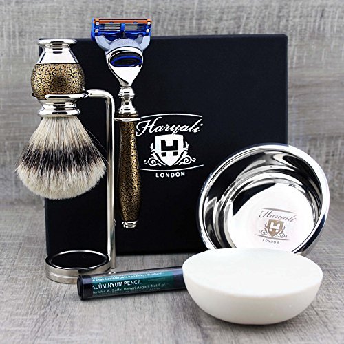 Silver Tip Brush & Gillette Fusion Razor with Stand, Bowl & Soap Kit.