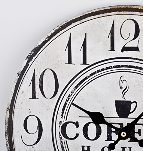Wanduhr Coffee House Design Vintage Holz 34x34cm schwarz weiss Uhr - 3