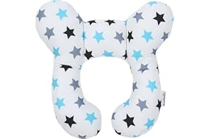 COMFORSO Baby Neck Support Pillow,Soft U Shaped Cotton Head Protector for Newborns,Stroller Travel Pillow with Cute Patterns for Car Seat Journey Sleeping,Protect the Healthy Growth of Cervical Spine (Star)