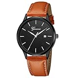 Suitray Quarz Uhren, Nummerlos Unisex Armbanduhr Herren Damen Analoge Quarzuhr Freizeit Uhr Geschenk,Runde Zifferblattgehäuse Lederband Uhren