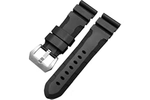 FOUUA Cinturino per Orologio gomma, Cinturino in Silicone 22mm 24mm impermeabile in acciaio inossidabile spazzolato fibbia in argento compatibile con Panerai unisex