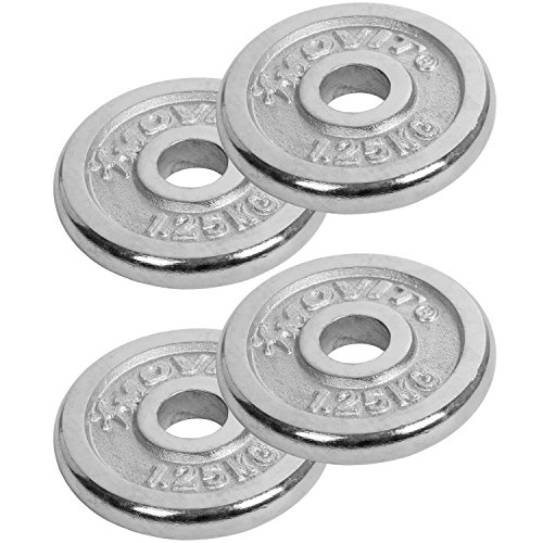 MOVIT® 20 kg Chrom Kurzhantel Set aus GUSSEISEN im Koffer, 2 Stück a 10kg, Stangen gerendelt 35 cm x Ø 3 cm STANDARDNORM mit Sternverschluss, inkl. 4x 2,5 kg + 4x 1,25 kg Hantelscheiben - 8