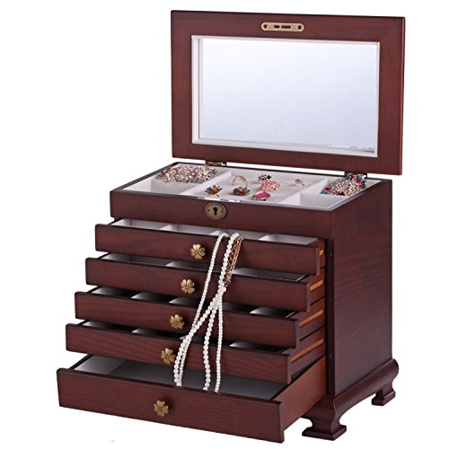 ROWLING Schmuckkasten Holz Schmuckkoffer schmuckschrank mit 5 Schubladen Schmuckkästchen Schatulle MG0160 (braun)