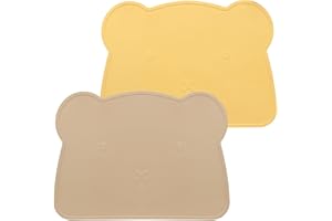 MOJINL Kinder Platzset Bär, Baby Silikon Platzdeckchen Abwaschbar, Rutschfestes Kinder Tischset, BPA Frei Schmutzabweisende Tischunterlage für Kinder und Kleinkinder (Gelb Khaki)