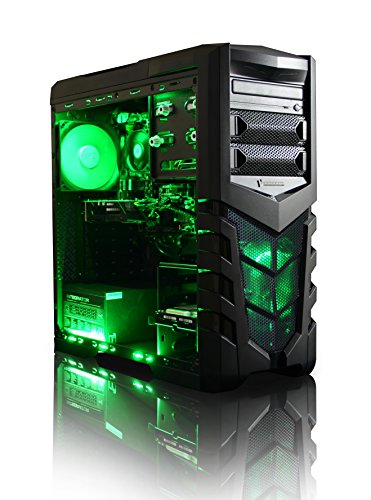 VIBOX Scope 1 Gaming PC - 3,9GHz AMD A4 Dual-Core APU, GT 710 GPU, preiswerte, Familien, Multimedia, Heim- & Bürocomputer, Desktop Gamer Computer mit Spielgutschein, Grün Innenbeleuchtung, lebenslange Garantie* (3,7GHz (3,9GHz Turbo) superschneller AMD A4-6300 Dual-Core-APU / CPU-Prozessor, Nvidia GeForce GT 710 1GB Grafikkarte GPU, 8GB DDR3 1600MHz RAM, 1TB (1000GB) SATA III HDD 7200rpm Festplatte, 400W 85+ Netzteil, CIT Vanquish Grün Gaming Geh§use, FM2+ Mainboard, Ohne Windows Betriebssystem)
