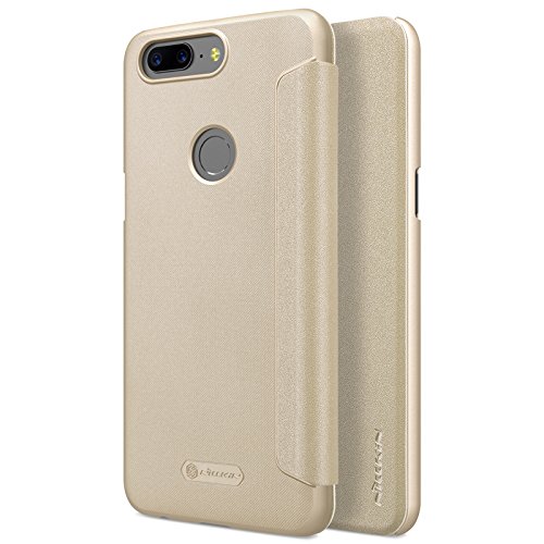 Nillkin Sparkle - Carcasa tipo funda libro protectora y antideslizante para OnePlus 5 - Dorado