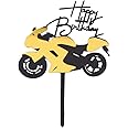 Jagowa Creative Cake Topper, Acrylic Black and Gold Motorbike Sports Car Birthday Cake Toppers Cake Decorations for Boys Men (Motorbike)