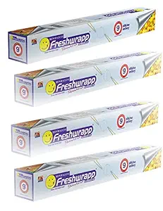 Hindalco Aluminium Foil Paper/foil paper for Kitchen/Eco-Friendly Freshwrapp Aluminium Foil Food wrap/Bacteria Resistant/Disposable/Food Parcel Length 9 m,Width 30 cm - Combo Pack of 4