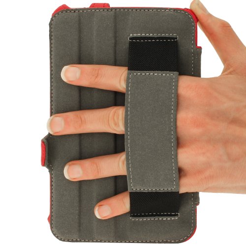 igadgitz Rot PU Ledertasche Hülle Cover für Samsung Galaxy Tab 3 7.0″ SM-T210 mit Multi Winkelbetrachtungs Stand + Integrierte Handschlaufe + Displayschutzfolie - 8