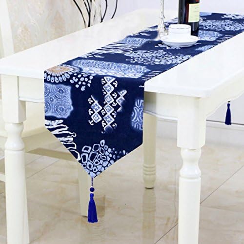Tang Moine Chinese Retro National Wind Blue And White Porcelain Solid Color Bed Skirt Table Runner Blue,B-32*140cm