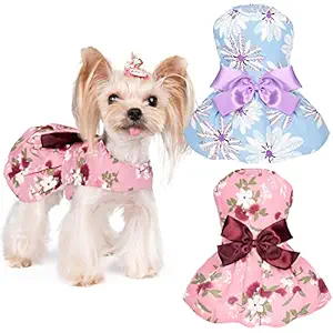 Yikeyo Dog Summer Dress Small Dog Girl Dresses Pet Puppy Princess Floral Shirt Clothes,2-Pack (X-Large, Pink+Blue)