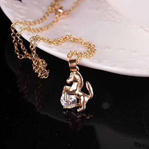 HOX K857 Fashion Pony Animal Pendant Exquisite Cute Animal Zircon Small Collar Bone Necklace, Gold