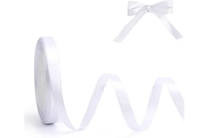 ASHYLE White Ribbon for Crafting, 10mm x 22 Metres/Roll, Solid Fabric Satin Ribbon for Gift Wrapping, Balloons, Crafts, Cake, Hair Bows Making, Coloured Ribbons for Wedding Party Decoration
