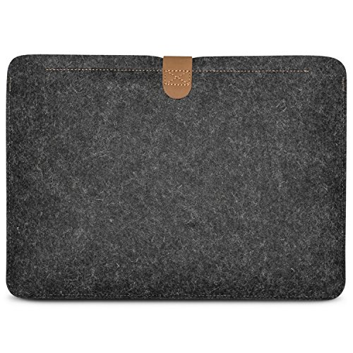 KANVASA MacBook Air 13 & MacBook Pro 13 Zoll (2015) Filztasche „Woods“ – Edle Leder Filz Hülle Grau Braun – Vintage Tasche Case Sleeve Ledertasche für Apple MacBook – Wollfilz & Echtleder Schutzhülle - 2
