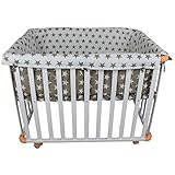 Monsieur Bébé ® Laufstall, anpassbarer 4-seitiger Babystall aus Holz + Umrandung – zwei Farben – Norm NF EN12227 - 8