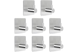 NIFOGO Ganci Adesivi 3m da Bagno Cucina, Gancio Adesivo Impermeabile In Acciaio Inox Adesivo Forte Gancio, Capacità di carico massima 8 kg Ganci Asciugamano Rack Ganci a Parete Per Bagno 8pcs