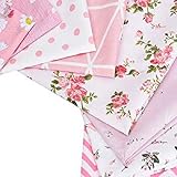 Souarts Baumwollstoff Meterware Stoffe zum Nähen Patchwork Stoffe Paket Stoffreste DIY 8 Stücke je 50 cm x 50 cm Rosa Grün Rot Blumen Baumwolltuch