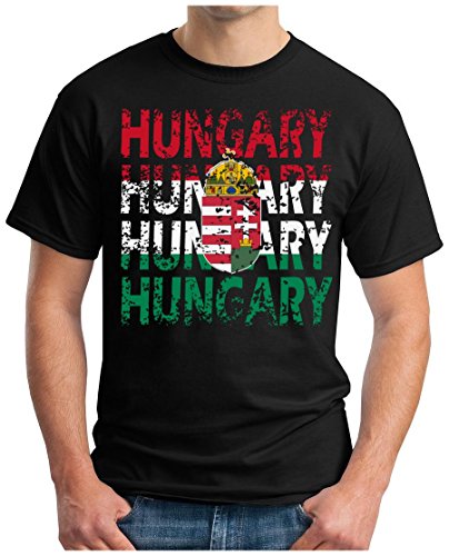 OM3 – HUNGARY – T-Shirt MAGYARORSZÁG EM 2016 FRANKREICH FRANCE FUSSBALL FANSHIRT SOCCER CUP SPORT TRIKOT EUROPAMEISTER, XXL, schwarz