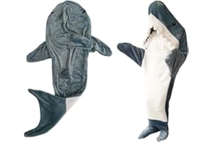 IDAHSOR Shark Sleeping Bag Super Soft Cozy Flannel Hoodie Shark Tail Wearable Shark Blanket for Boys Girls Cosplay Shark Costume Shark Gifts for Shark Lovers