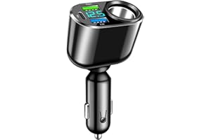 KPFIGHT 4 en 1 Cargador de Coche USB Con Mechero 111W, [PD & Doble USB A Puertos] Adaptador Con Encendedor de Cigarrillos y Voltímetro LED