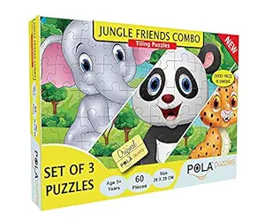 Pola Puzzles Jungle Friends Puzzle Combo 3 in 1 Gift Pack 60 Pieces Tiling Puzzles (Jigsaw Puzzles, Puzzles for Kids, Floor Puzzles), Puzzles for Kids Age 5 Years and Above. Size: 28 cm X 28 cm