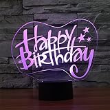 Alles Gute zum Geburtstag 3D Optische Illusions-Lampen, FZAI Tolle 7 Farbwechsel Acryl berühren Tabelle Schreibtisch-Nachtlicht mit 150 cm USB-Kabel für Kinder Schlafzimmer Weihnachten Geburtstagsgeschenke - 3