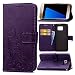 Produktbild Guran® PU Ledertasche Case für Samsung Galaxy S7 Smartphone Flip Cover Brieftasche und Stent Funktionen Hülle Glücksklee Muster Design Schutzhülle - Lila