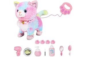 Lotvic Jouet Électronique en Peluche, Animal Chat Électronique, Jouet Électronique en Peluche pour Chat avec Laisse télécommandée, Marche, Aboiements, Remuant la Queue, pour Enfant de 3-6 Ans