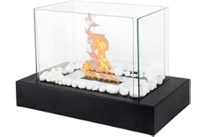 Fiérza Tischkamin - Tischfeuer Komplettset - 35CM - inkl. Dekosteine - Bioethanol Kamin für Indoor & Outdoor - Unendliche Brenndauer & Lagerfeueratmosphäre - Wärmendes Balkonfeuer