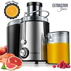 Centrifugeuse, Oneisall Extracteur de Jus Anti-goutte, pour l'Extraction Ultra-rapide des Fruits et Légumes, Moteur Facile à Nettoyer et Silencieux et Pieds Antidérapants, Acier Inoxydable et Sans BPA