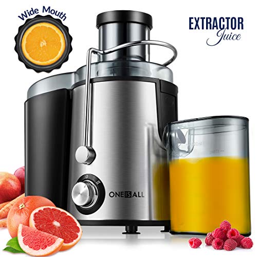 Centrifugeuse, Oneisall Extracteur de Jus Anti-goutte, pour l'Extraction Ultra-rapide des Fruits et Légumes, Moteur Facile à Nettoyer et Silencieux et Pieds Antidérapants, Acier Inoxydable et Sans BPA