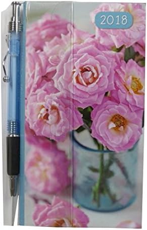 2018 Slim Pocket, Purse Hard Cover Diary and Pen - Floral , Roses - Week to View - 160mm x 90mm