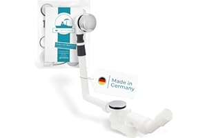 Calmwaters® Excenter-Ablaufgarnitur für Badewannen, Badewannengarnitur mit Überlauf und Excenterbedienung, Überlaufgarnitur für Rechteckwannen, Kunststoff, Chrom, Weiß, 31PM5074