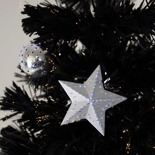 150cm 5ft Christmas Black Fibre Optic Star & Bauble Tree with Tree Top Star New